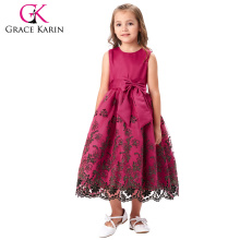 Grace Karin mangas sin mangas cuello de equipo de color rosa rosa princesa Princesa Dama de honor Wedding Pageant Party Dress 2 ~ 12 años CL008985-1